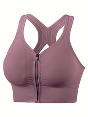 Zipper Wireless Sports Bra Push Up Shockproof Running Workout Bra