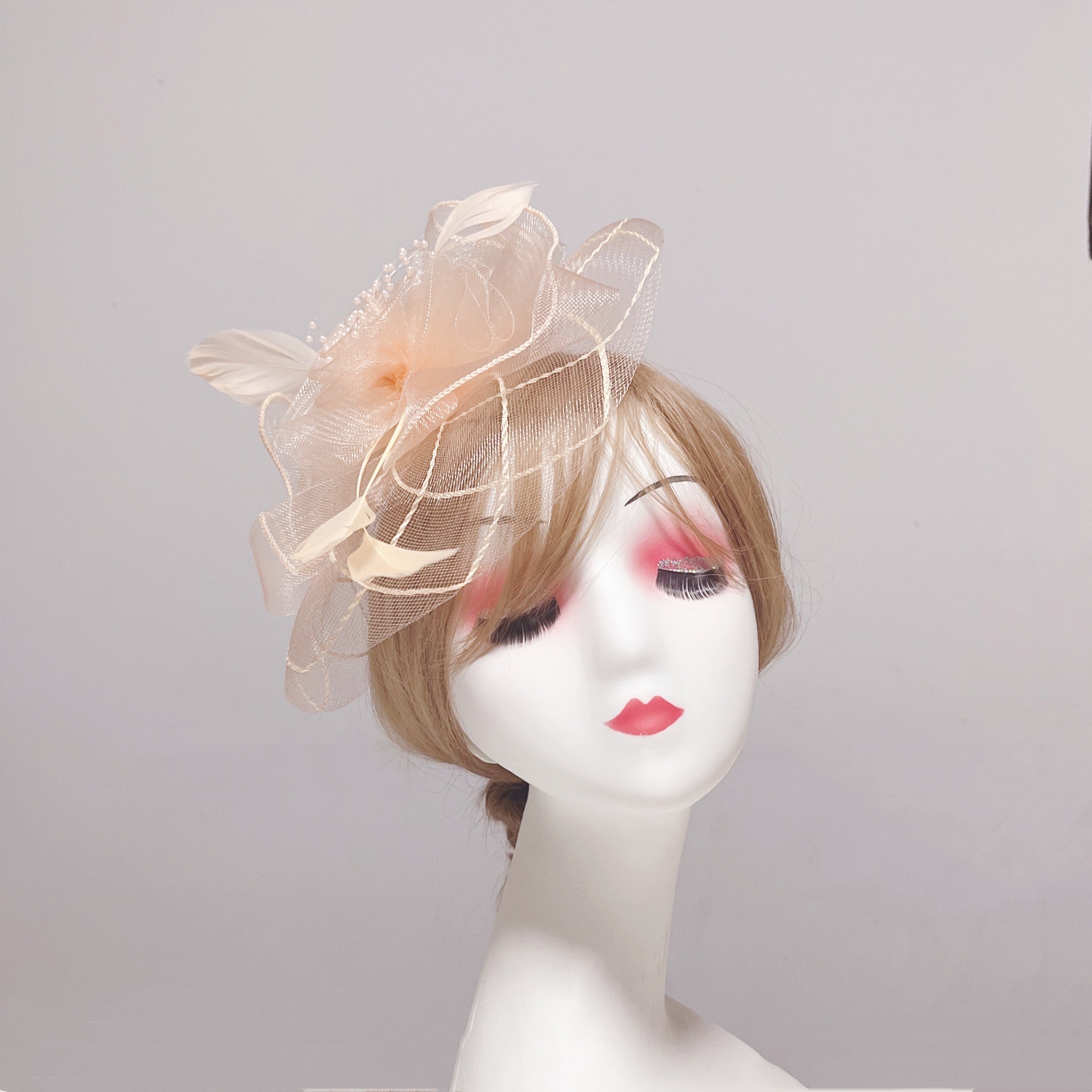 Mesh Flower Feather Headband Tea Party Hair Accessory
