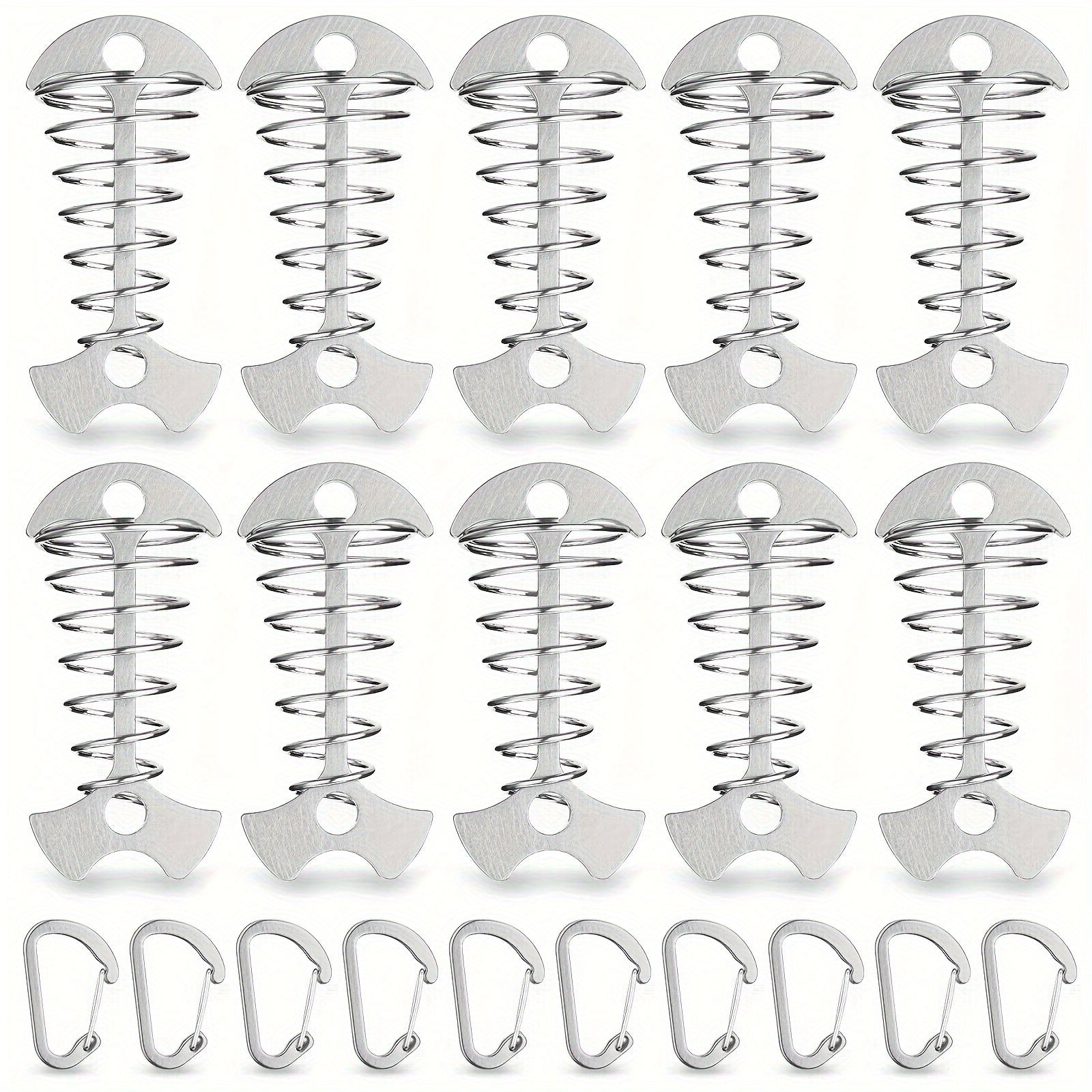 10PCS Fishbone Anchor Pegs w/ Carabiners Aluminum Tie Down Tent Stakes