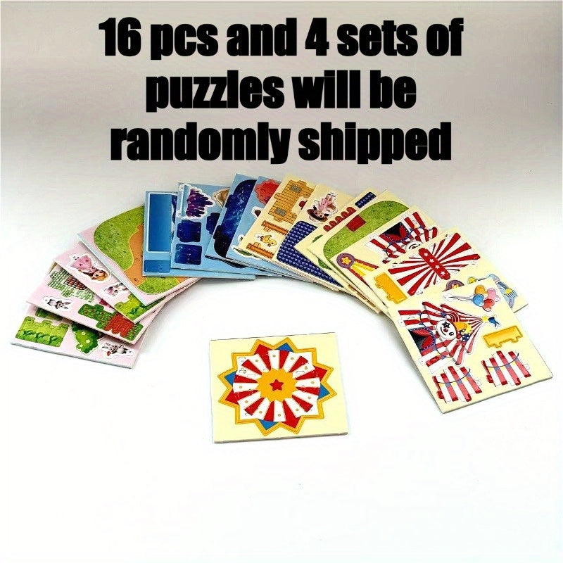 16pcs 3D Paper Puzzle Games for Kids - Educational Farm Castle Ocean Clown