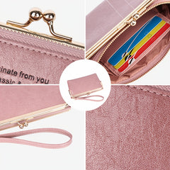 Women's Compact Bifold Wallet Vintage Zipper Kiss Lock Coin Purse