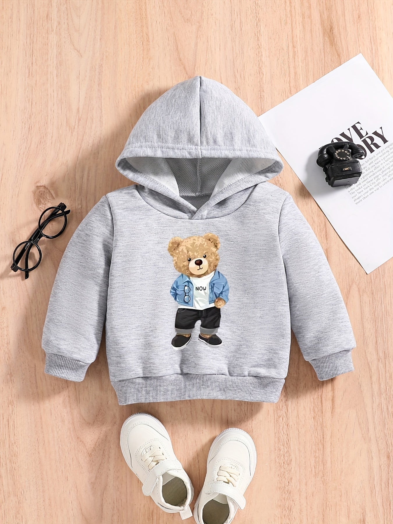 Bear Print Baby's Casual Pullover Hooded Sweatshirt