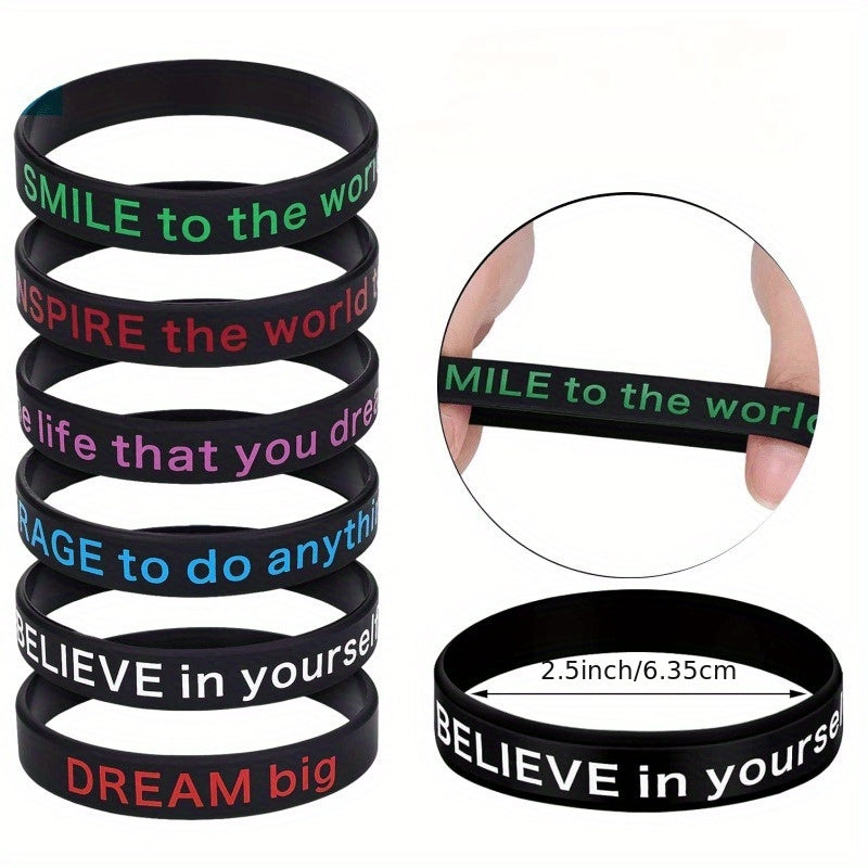 12 Pcs Slogan Rubber Wristband Bracelet 20 32x1 22 Cm