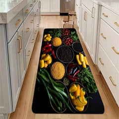 Vegetables Grains Kitchen Mat Colorful Pattern Carpet Realist Style Washable Rug