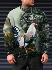 Rooster Print Men's Graphic Sweatshirt Loose Pullover For Autumn Winter