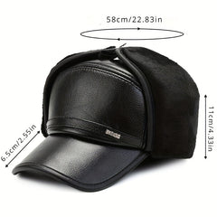 Men's Leather Baseball Cap With Earflaps Winter Warm Hat