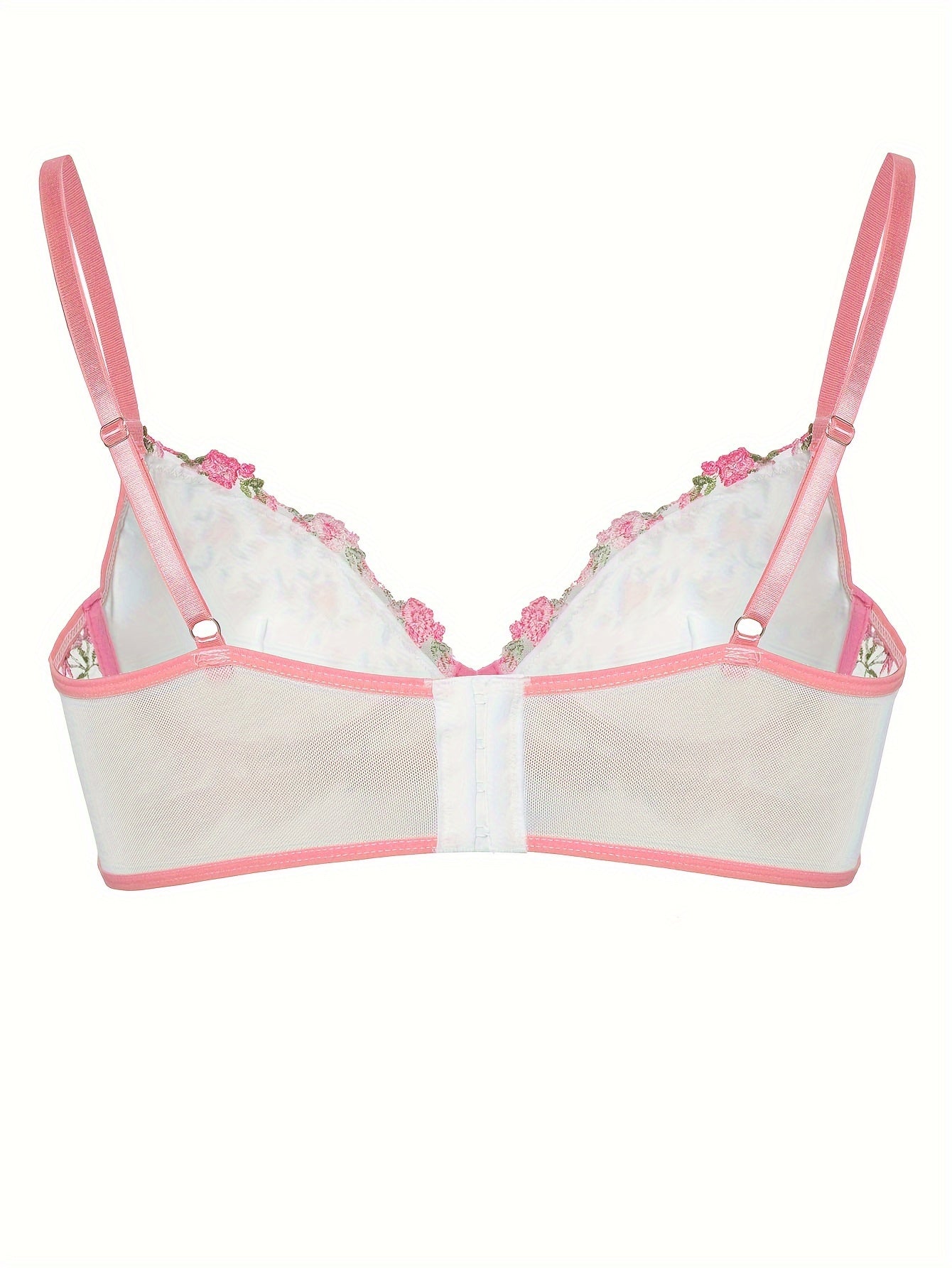 Floral Embroidered Semi Sheer Underwire Mesh Bra