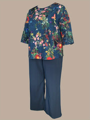 Women's Plus Floral Print Top & Solid Wide Leg Pants 2 Piece Set