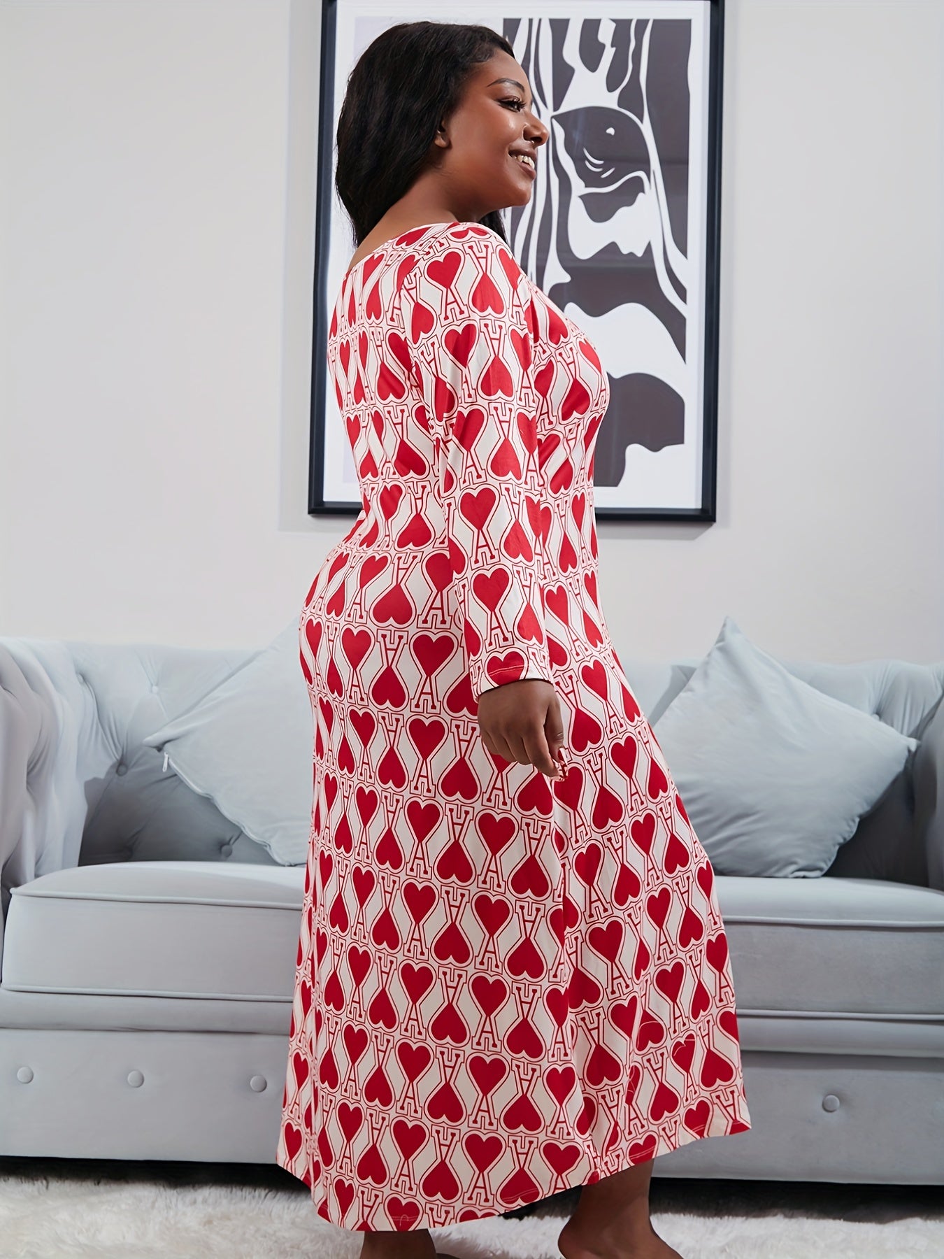 Heart Print Long Sleeve Tee Nightdress