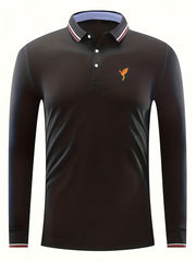 Phoenix Print Men's Casual Button Up Long Sleeve Polo Shirt
