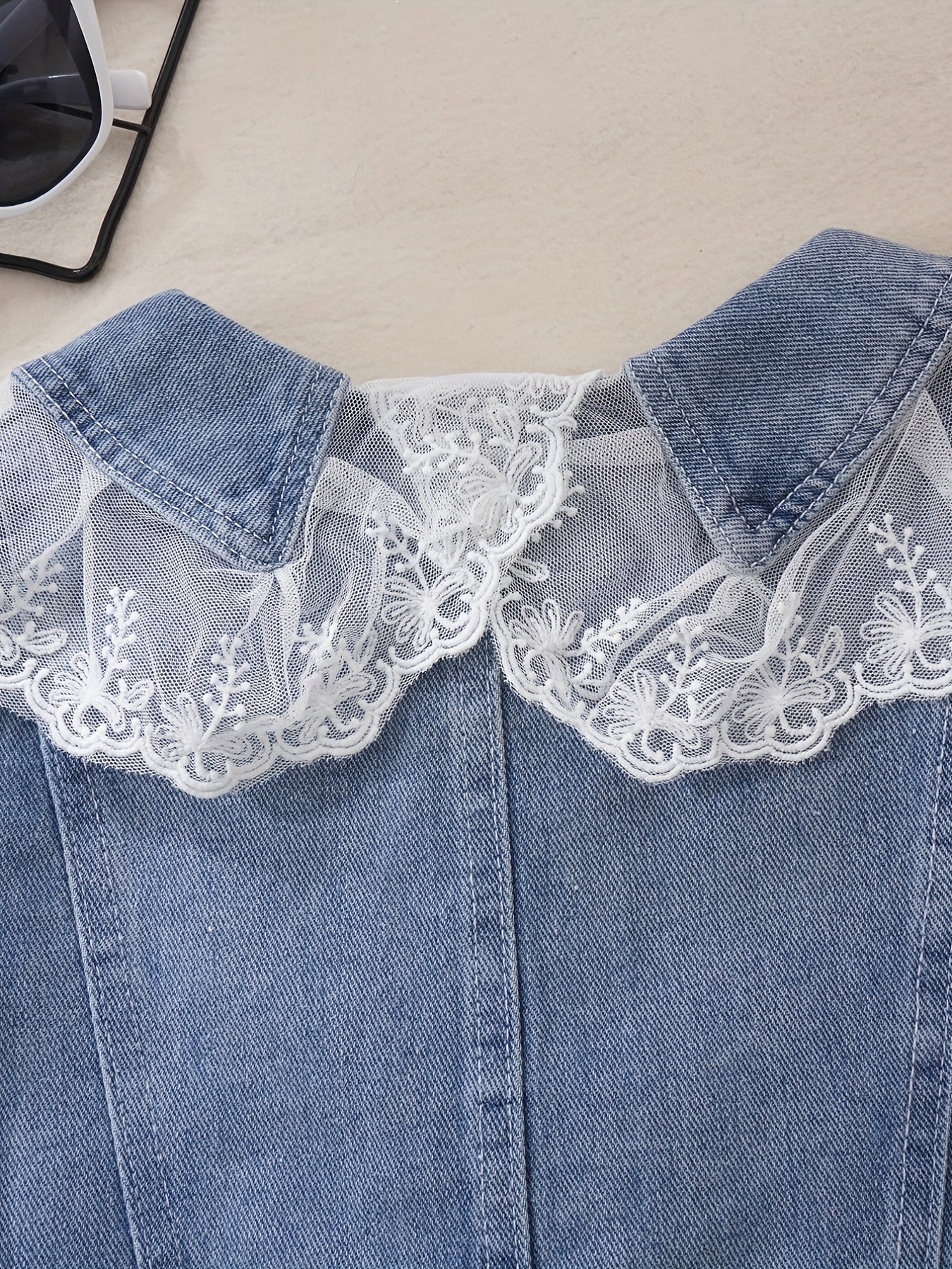 Toddler Girls Lace Spliced Denim Jacket Casual Coat Top