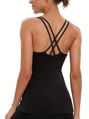 Yoga Tank Top with Built-In Bra Workout Athletic Camisole Longline Sports Bra