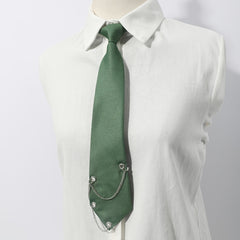 Green Decorative Tie With Chain For Men Unisex Casual Tie