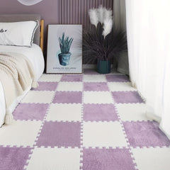 10pcs Anti Slip Plush Puzzle Foam Floor Seat Mat Interlocking Carpet Area Rug