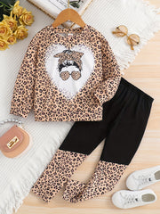 Girl's Camo 2pcs Top & Pants Set Anime Print Outfit