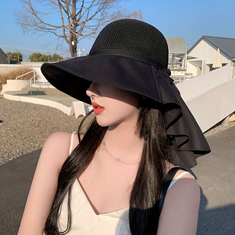 Ruffles Brim Bowknot Sun Hat Stylish Hollow Out Bucket Hat UV Protection