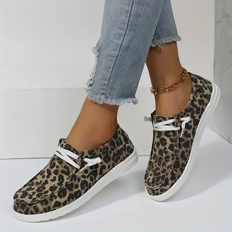 Leopard Print Loafers Lace Up Round Toe Sneakers