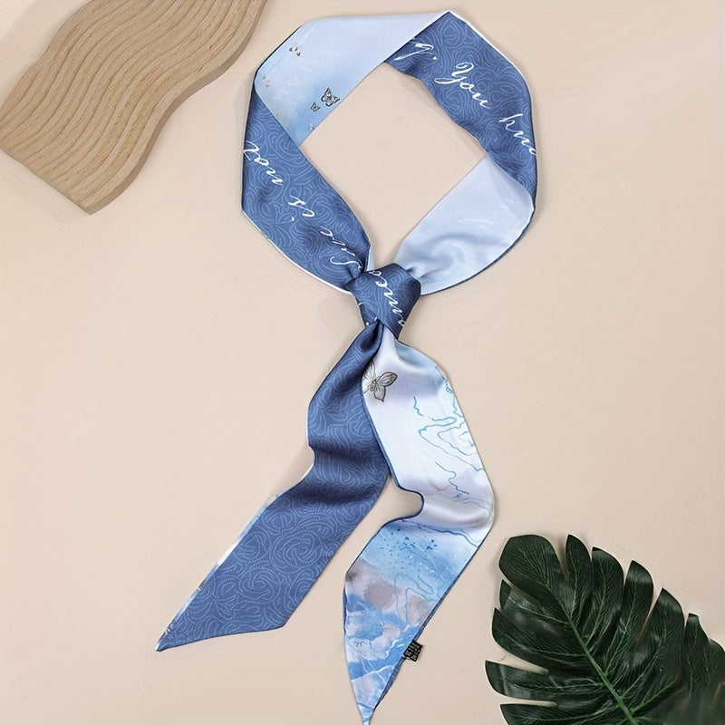 Butterfly Flower Pattern Neckerchief Long Skinny Scarf