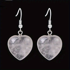 Heart Shaped Crystal Drop Earrings - Rose Quartz Amethyst