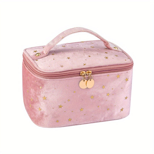 Velvet Makeup Bag with Handle Cosmetic Bags Star Pattern Toiletry Travel Bag