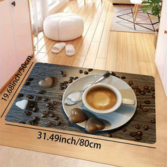 Coffee Heart Pattern Rug Rectangular Carpet for Dining Kitchen Living
