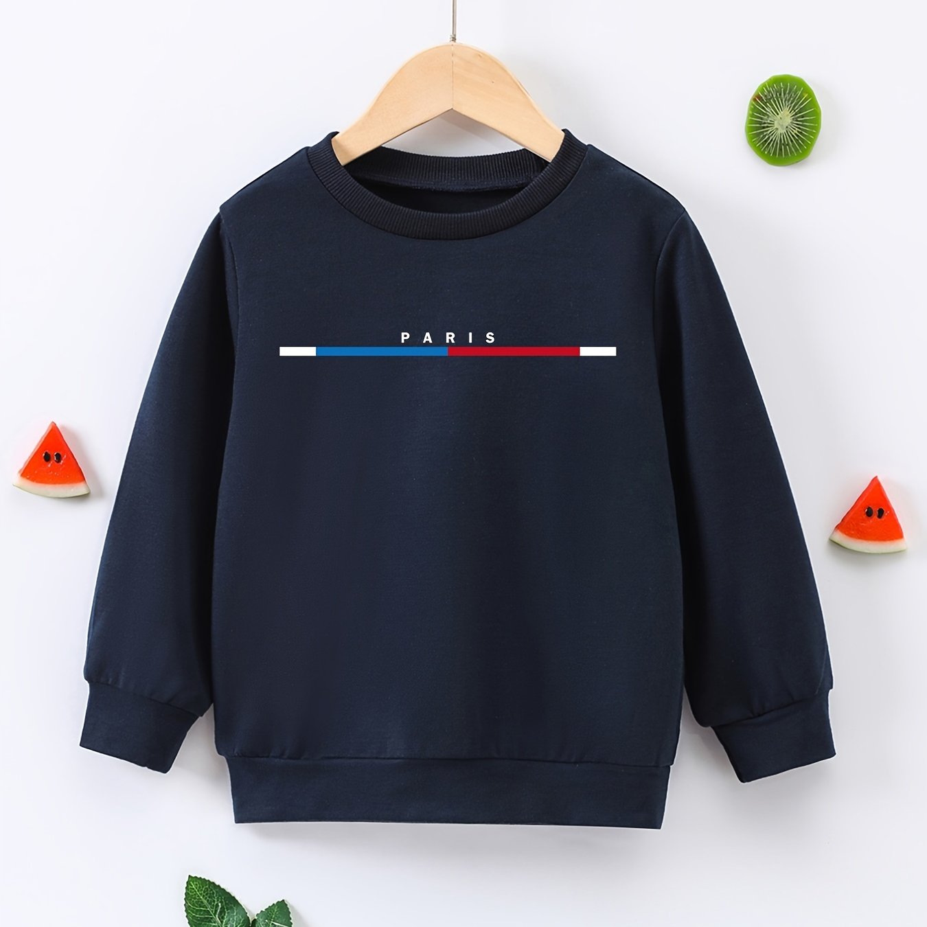 PARIS Letter Print Boys Casual Pullover Sweatshirt Long Sleeve Crew Neck Tops