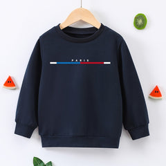 PARIS Letter Print Boys Casual Pullover Sweatshirt Long Sleeve Crew Neck Tops