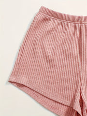 Ribbed Knit Lounge Set: Cami Top, Shorts & Bathrobe Pajama