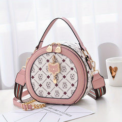 Round Handbag Chain Crossbody Bag PU Leather Top Handle Purse