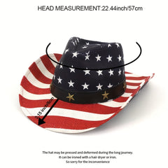 Vintage Flag Cowboy Hat Classic Western Style Sun Hat Unisex Straw Cowgirl Hat