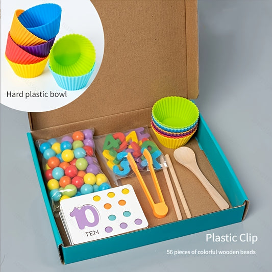 Wooden Number Matching Game Toy with Spoons
