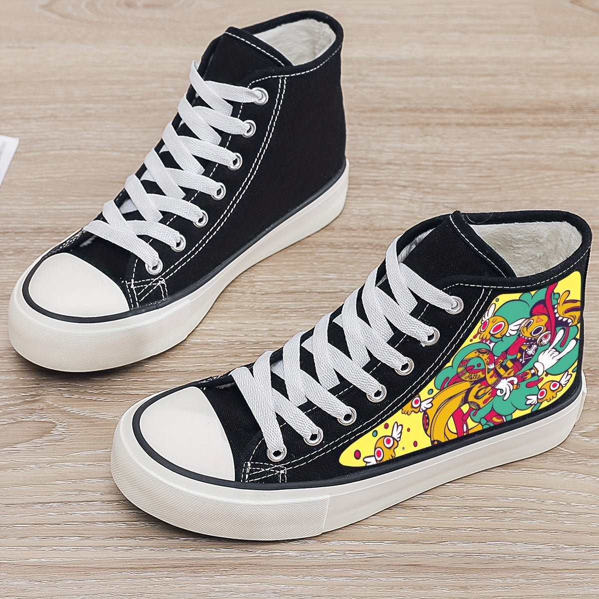 Girl's High Top Cartoon Skate Shoes with Plush Lining