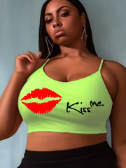 Plus Size Letter Print Wireless Bandeau Cami Crop Top