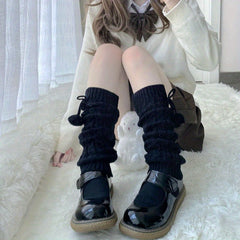 Pompom Knitted Leg Warmers Lolita Knee High Socks Women's Stockings