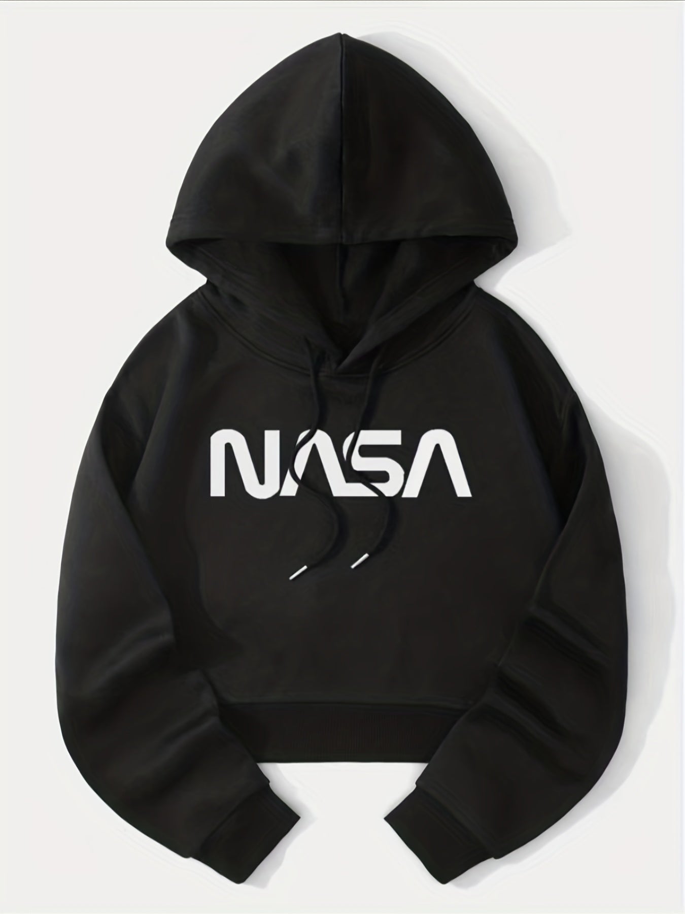 Letter Graphic Drawstring Crop Hoodie Long Sleeve Sweatshirt