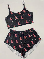 Dinosaur & Star Print Crop Cami Top & Shorts Pajama Set
