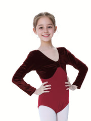 Girls V Neck Long Sleeve Ballet Leotard Gymnastics Suit