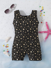 Girls Star Print One Piece Swimsuit Sleeveless Tank Top Shorts