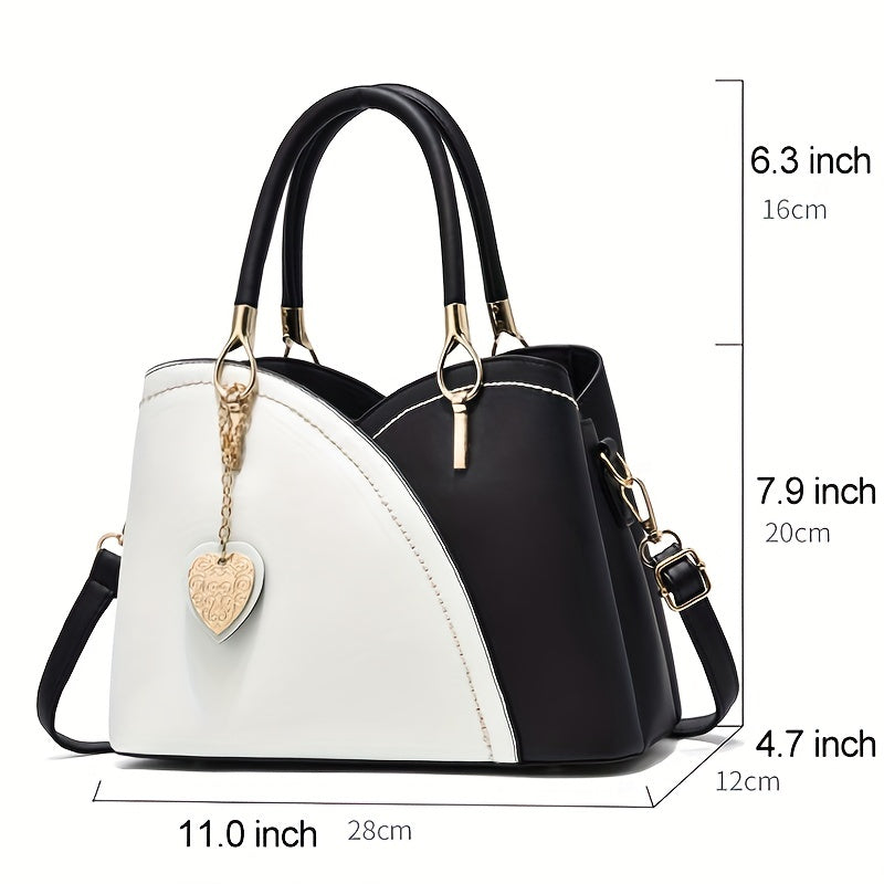 Colorblock Tote Bag Faux Leather Top Handles Women's Shoulder Bag