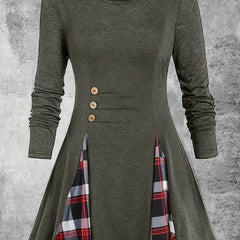 Colorblock Plaid Print Long Sleeve Dress
