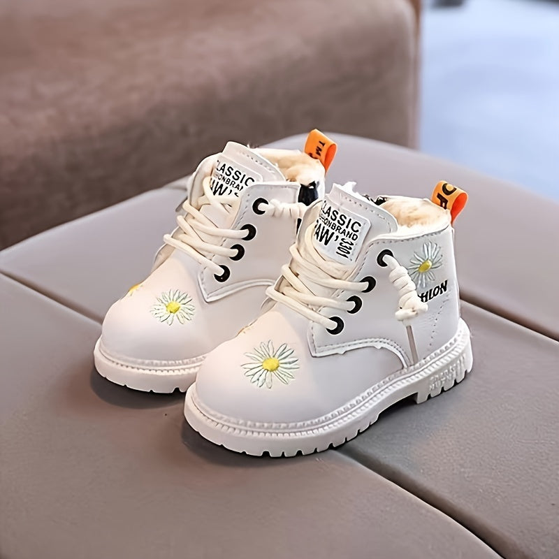 JIAGEYA Flower Embroidered Boots Lightweight Non-slip Warm Plus Fleece Boots