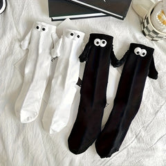 2 Pairs Women's Hand In Hand & Funny Mid Tube Socks
