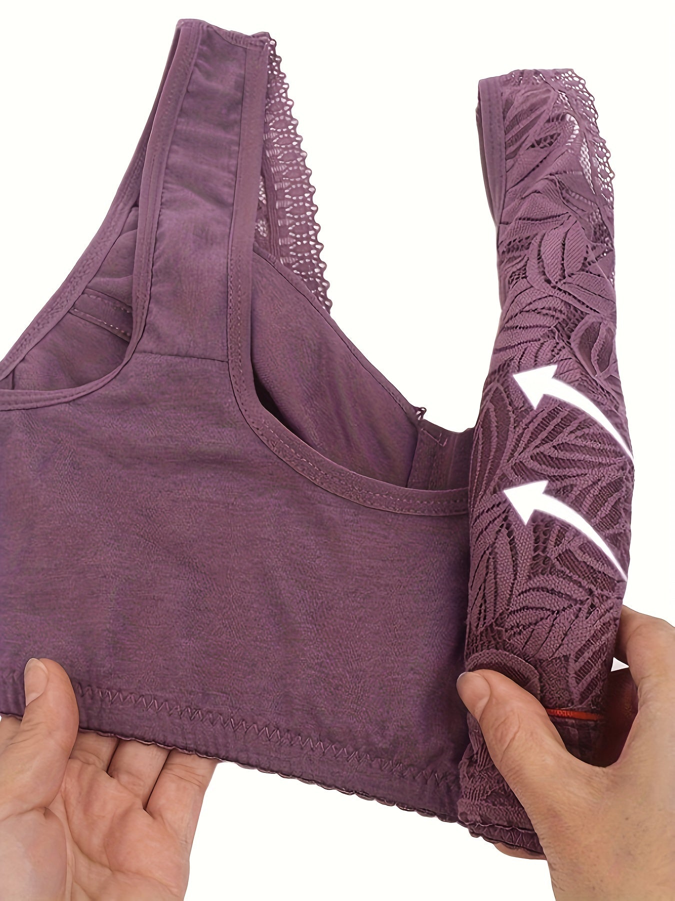 Contrast Lace Wireless Bra Zipper Straps Lingerie