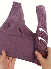 Contrast Lace Wireless Bra Zipper Straps Lingerie