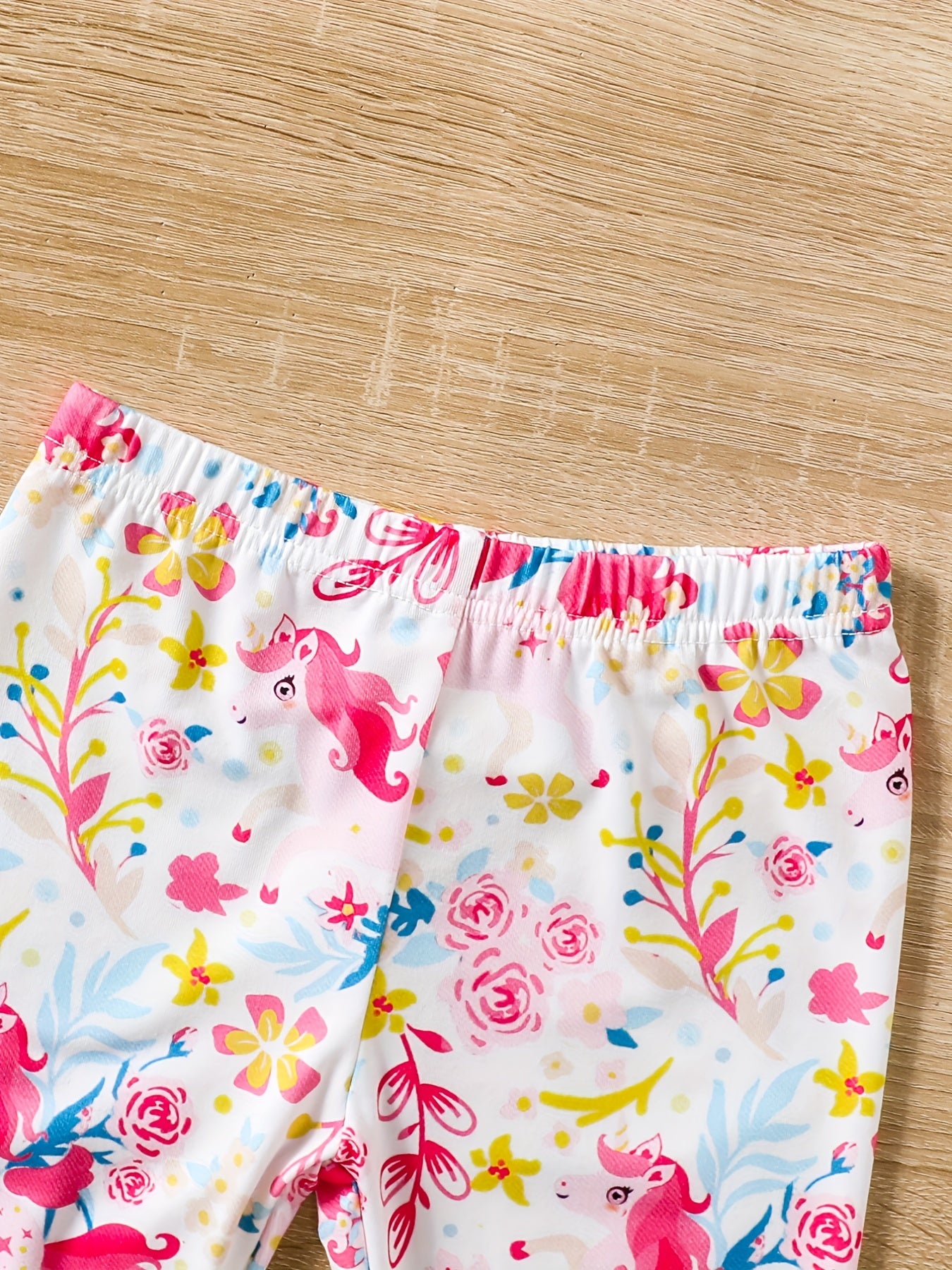 Toddler Girls Unicorn And Flowers Elastic Waist Biker Shorts