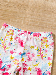 Toddler Girls Unicorn And Flowers Elastic Waist Biker Shorts