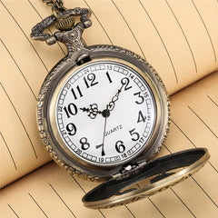 Vintage Butterfly Half Hunter Quartz Pocket Watch with Chain