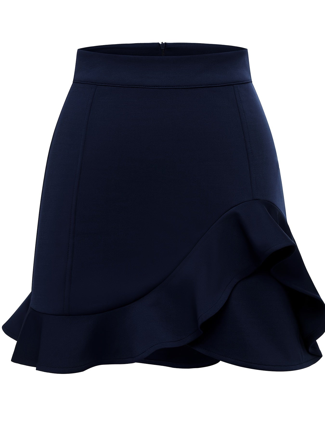 Ruffle Trim Bodycon Skirt Zip Back
