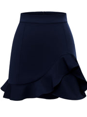 Ruffle Trim Bodycon Skirt Zip Back