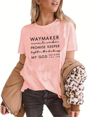 Faith Quote Print Crew Neck Graphic T shirt Short Sleeve Tee Women's Tops